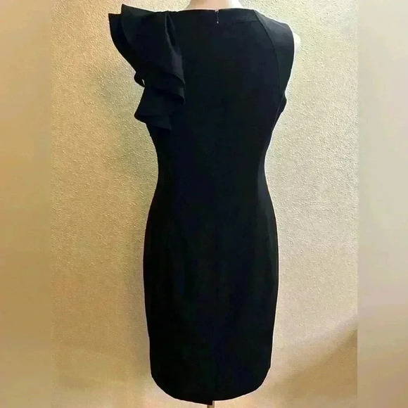 Calvin Klein Black Ruffle Shoulder Sheath Dress Size 6 - Picture 4 of 5